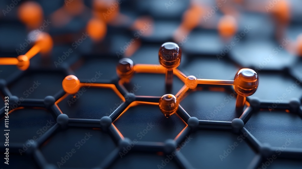 Poster graphene s atomic lattice with hexagonal structure in a flat design 3d rendered depicting the materi