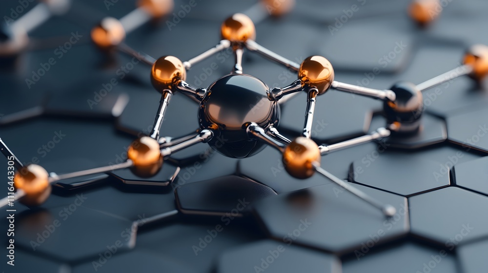 Poster detailed 3d rendered of the atomic structure of graphene showcasing the interconnected hexagonal pat