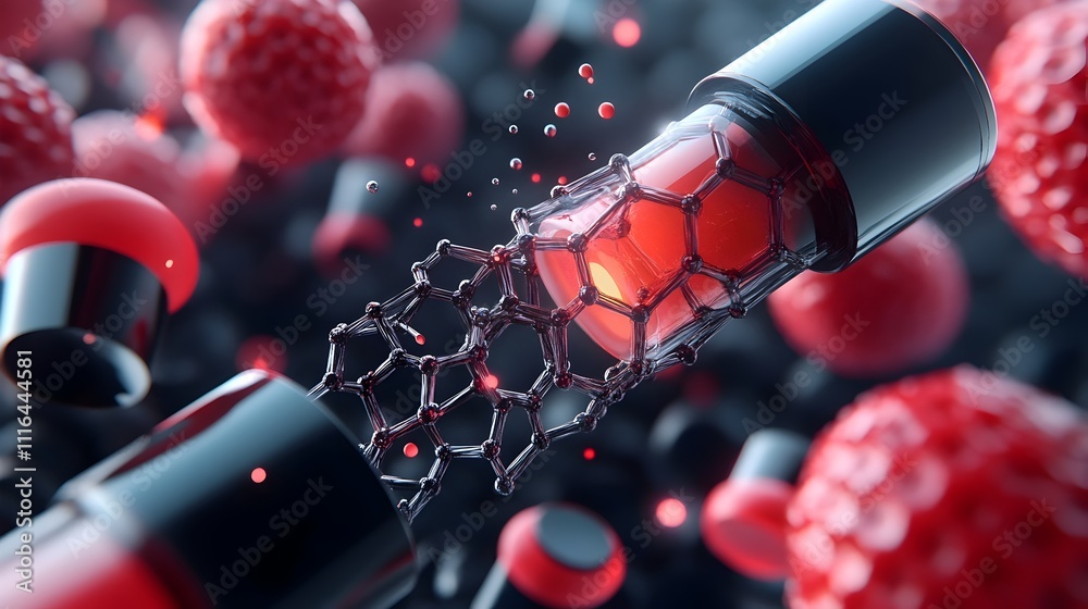 Poster futuristic 3d rendered of carbon nanotubes emerging from a graphene surface showcasing the intricate