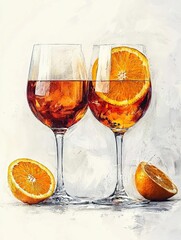 italian cocktail aperol spritz with sparkling bubbles illustration 