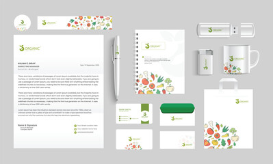Corporate branding design in green color with organic natural logo. Full template megapack for your business. Modern stationery mockup set.