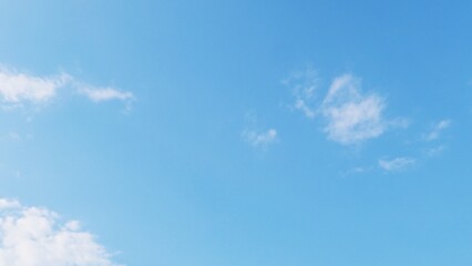A bright blue sky with fluffy white clouds on a sunny day. Weather forecast