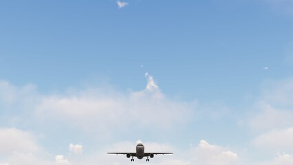 Airplane flies in blue sky. Travel, tourism. Airplane takes off against the background of blue sky.  ULTRA HD. 4K.