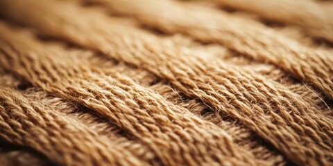 Fototapeta premium Detailed shot of an intricately woven textile, showing texture and softness of the material, soft light highlighting the weave, space for text.