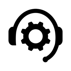 Online support or chatbot icon in flat style. Hotline or technical support symbol isolated on white background Headset and cog icon in black Vector illustration for graphic design, Web, UI, mobile app