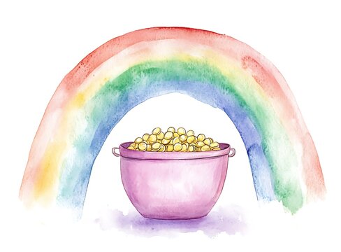 watercolor rainbow pot of gold st patrick's day clip art preview