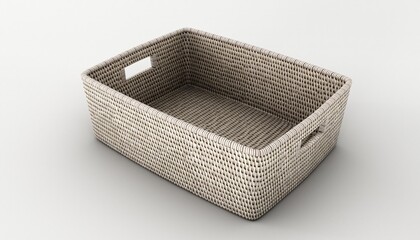 Obraz premium Wicker basket isolated. Big empty cane basket over white background.