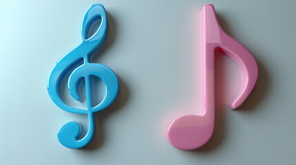 Fototapeta premium 3D music icon of blue and pink on a white background at a 45 degree angle, on a white background at