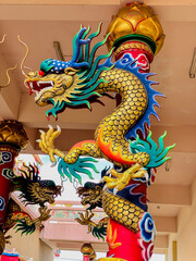 Dragon statue,dragon symbol,dragon Chinese is a beautiful Thai and Chinese architecture of shrine, temple.Symbol of good luck and prosperity during the Chinese New Year celebrations.