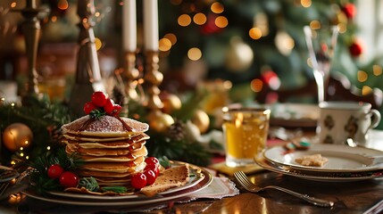 Festive the dish paired with pancakes