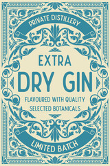 Dry gin - ornate vintage monochrome decorative label