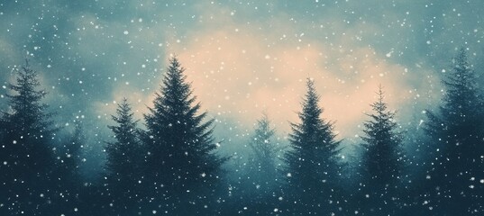 Naklejka premium Winter Wonderland Snowy Pine Forest At Sunset, Scenic Nature Background For Christmas, New Year.