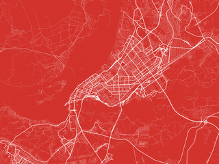 Christmas Map of Samara, Russia in Snowy White on Festive Red Background.