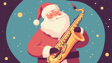 Festive Santa Claus Playing Saxophone Flat Vector Illustration