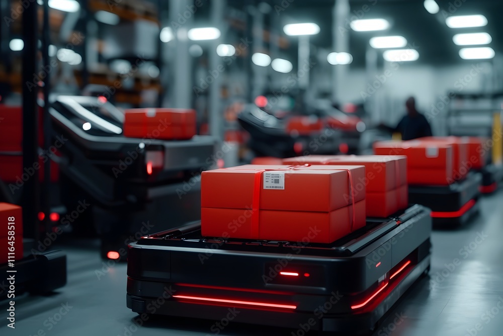 Poster cutting edge logistics hub optimizing automated warehouse in futuristic cityscape with dramatic ligh