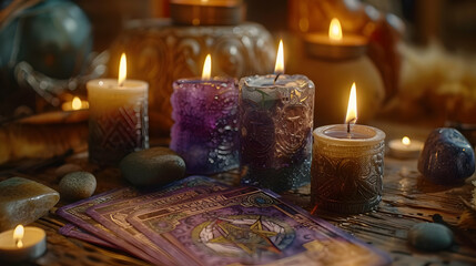 Mystic Candles and Tarot Cards Still Life Illustration