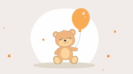 Cute Teddy Bear Holding Balloon | Flat Vector Illustration