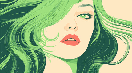 Flat Vector Illustration of a Girl with Green Hair | Modern Art Design Element