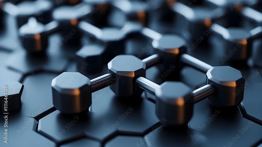 Poster molecular structure of graphene with carbon atoms arranged in a hexagonal pattern rendered in a flat