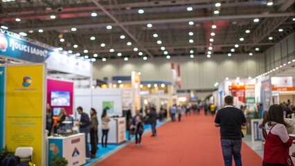 An expo hall filled with booths and attendees, with the background blurred to capture the scale and activity of the event.
