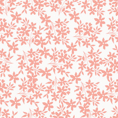 Seamless floral pattern, liberty ditsy print of mini pretty bouquets. Cute botanical design: small hand drawn flowers, tiny leaves in an abstract composition on a light background
