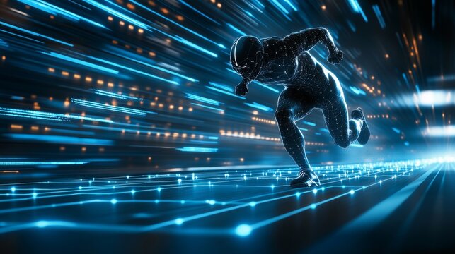 Neural Network Runner Athlete Embraces High-Tech, Integrating Physical and Cognitive Performance.