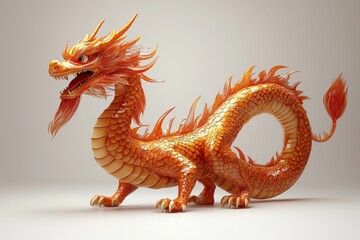 Obraz premium A vibrant orange dragon with intricate scales and fiery features, showcasing an impressive design and dynamic pose.