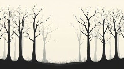Obraz premium A minimalist silhouette of barren trees against a muted background, evoking a sense of stillness and solitude in nature.