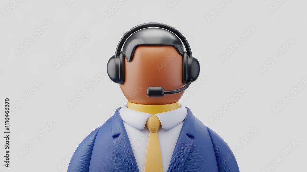 Poster 3d render of a customer service agent wearing a headset and suit.