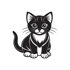 cute little kitten silhouette, black and white silhouette, vector and illustration, black and white