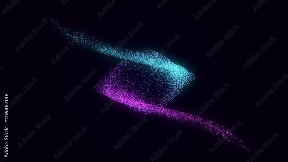 Poster Collection of bright dots on a dark background. Abstract sound wave of particles. Data network. 3D rendering.