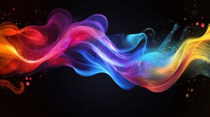 Fototapeta premium Colorful abstract wave with vibrant hues and sparkling particles on a black background.
