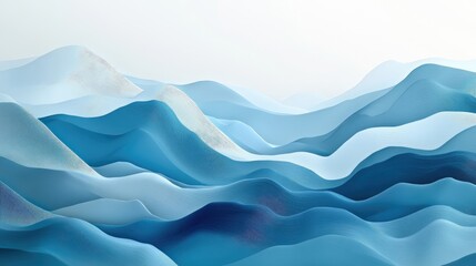 Fototapeta premium A serene abstract landscape featuring flowing blue waves, evoking a sense of calm and tranquility.