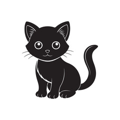 cute little kitten silhouette, black and white silhouette, vector and illustration, black and white