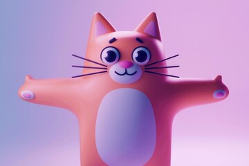 A cute  cartoon cat with outstretched arms  expressing friendliness and welcoming embrace.
