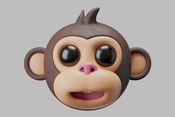 Adorable 3D rendered monkey face with big eyes and a playful expression.