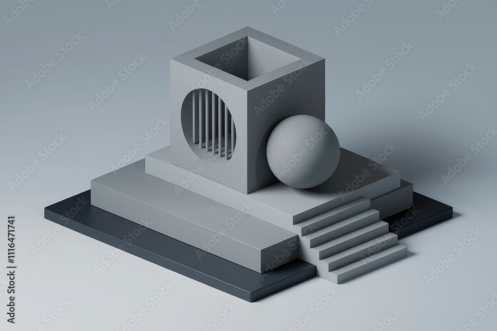 Poster Abstract 3D geometric shapes in minimalist architectural composition.
