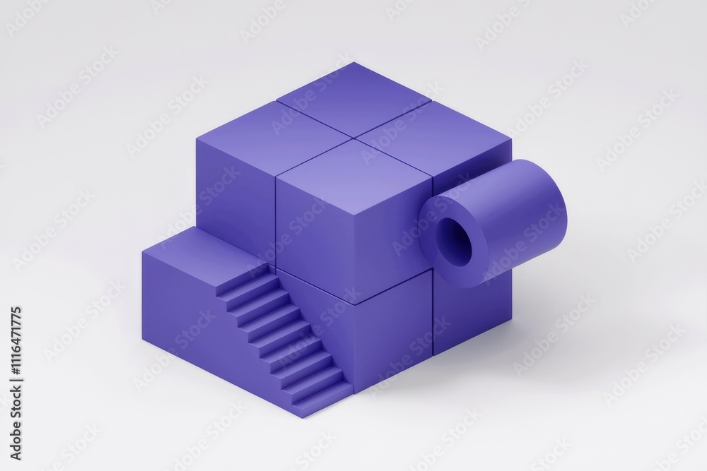 Poster abstract purple geometric shapes in unique 3d composition.