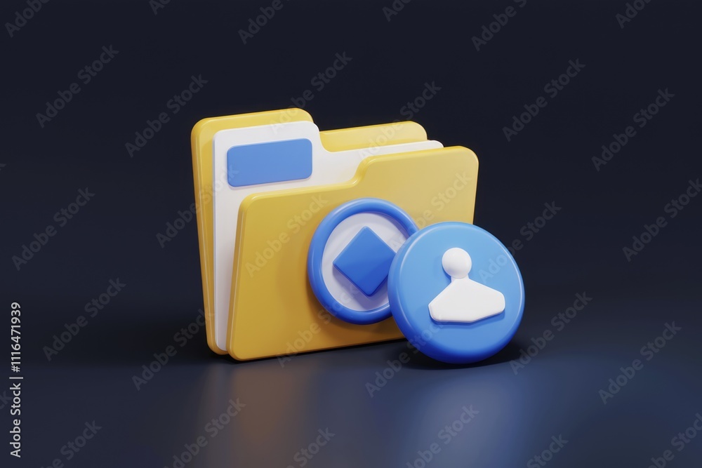 Aufkleber 3D render of yellow folder icon with user and file symbols