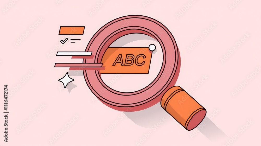 Poster Magnifying glass focuses on ABC label; abstract concept of search  discovery  and data analysis.