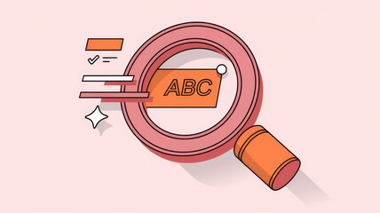 Magnifying glass focuses on ABC label; abstract concept of search  discovery  and data analysis.