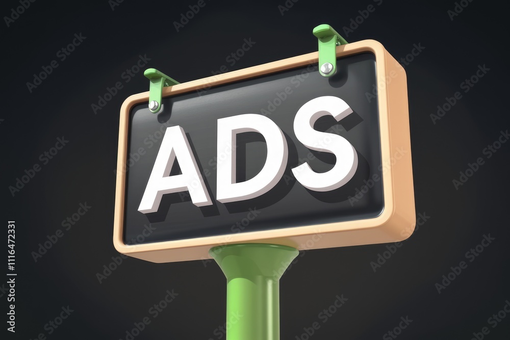 Poster a 3d rendered sign displaying the word ads symbolizing advertising and marketing.