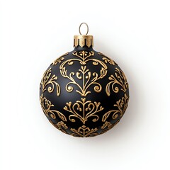 Elegant black and gold Christmas ornament with intricate floral patterns.