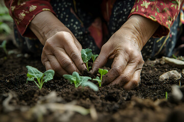 Elderly Hands Planting Seedlings
