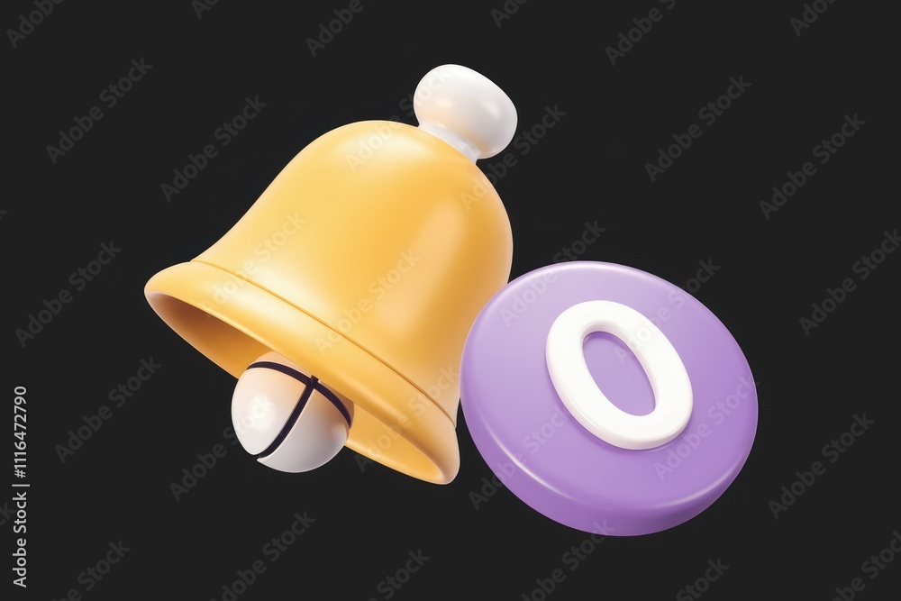 Poster A 3D rendering of a yellow bell with a purple zero notification.