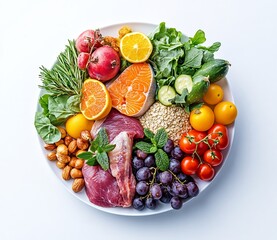 Assortment of Healthy Ingredients on a White Plate against a Clean Background