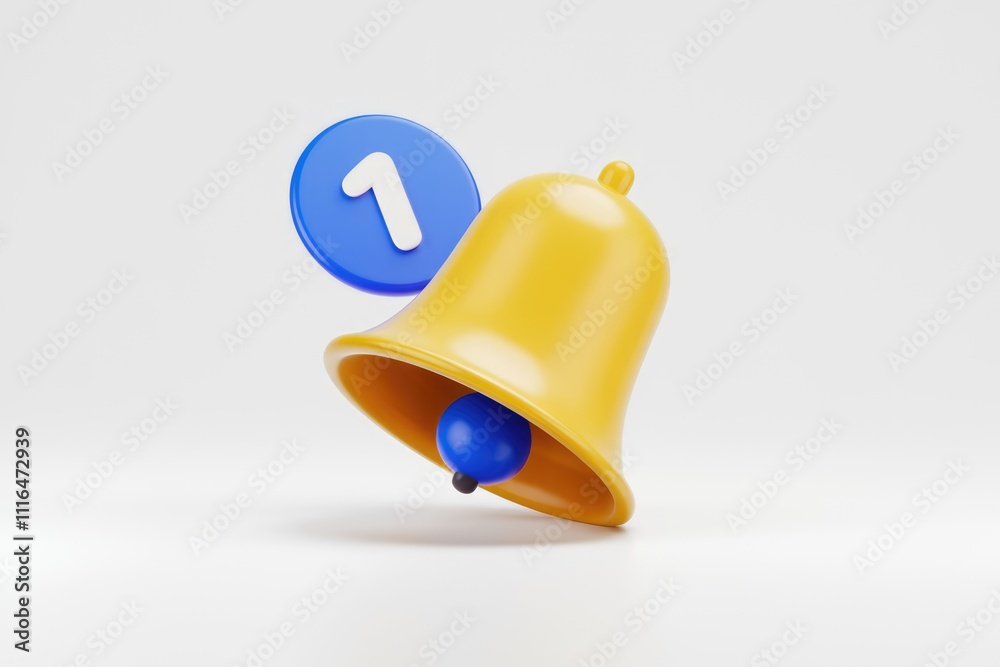 Poster A 3D rendering of a yellow bell with a blue notification circle indicating one new alert.