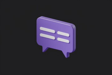 3D purple chat bubble icon symbolizes communication and messaging.