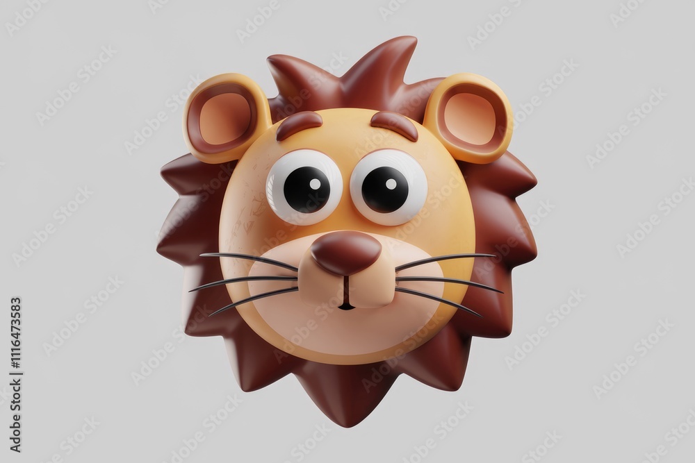 Poster adorable 3d rendering of a lion's head with big expressive eyes.