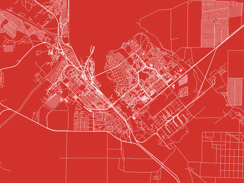 Christmas Map of Volgodonsk, Russia in Snowy White on Festive Red Background.